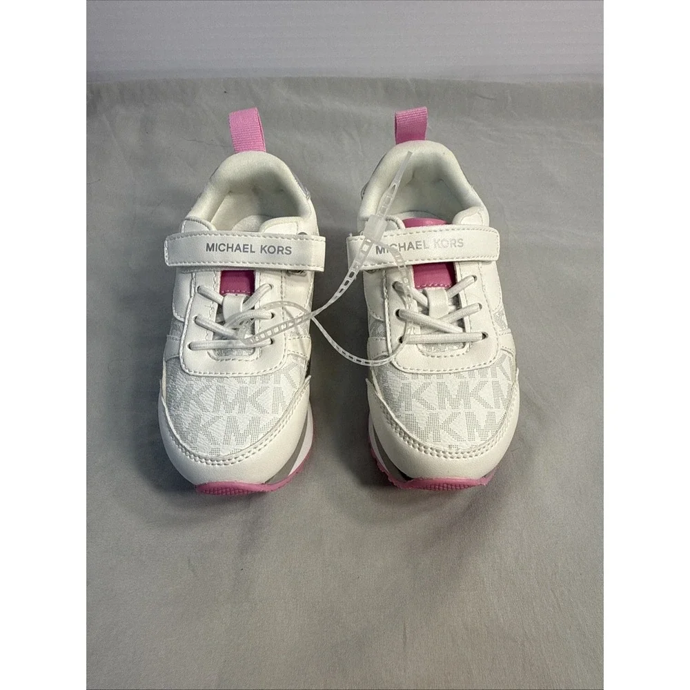 Michael Kors Kids Billie Dorian White Pink Monogram Sneaker Shoes Girls 9 NWOB